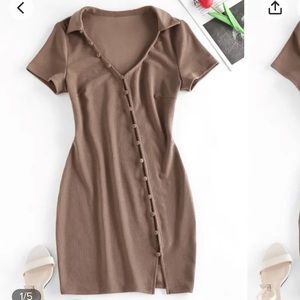 Brown button down bodycon dress